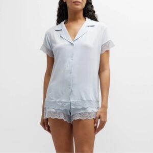 Eberjey Malou Tencel modal shortie short PJ set lace Sz XL ice blue